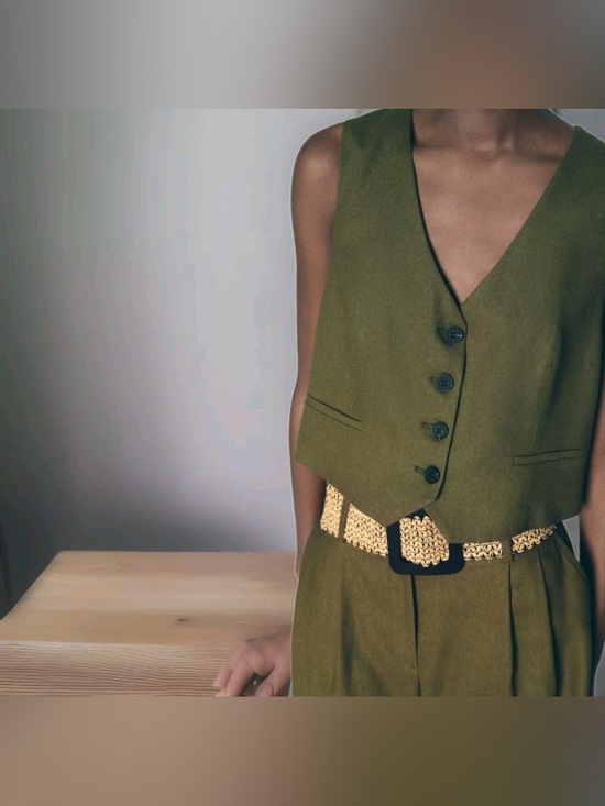 Zara Jackets & Blazers - ZARA Women's Tailored Linen Blend Khaki Vest Top Olive Size Medium